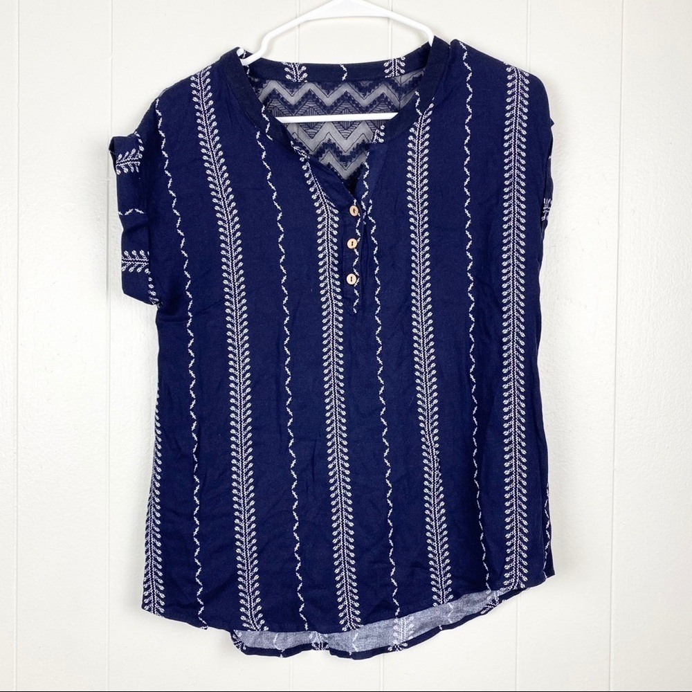 Moon & Sky | Navy Blue and White Short Sleeve Top